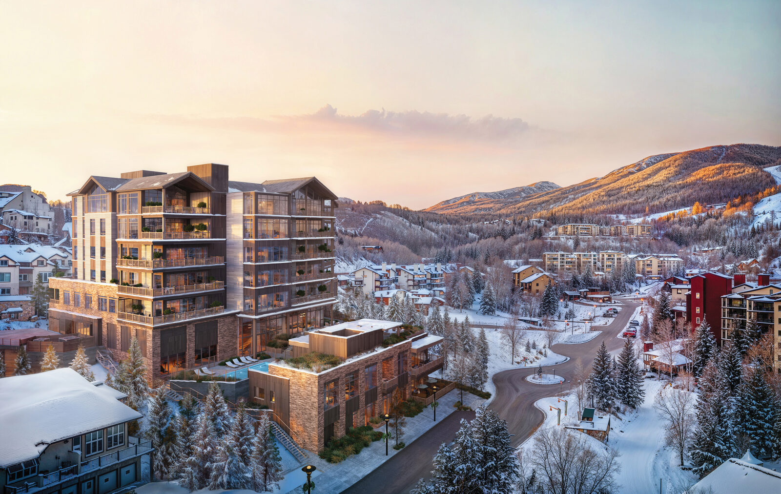 Wildair facade in snowy Steamboat Springs.