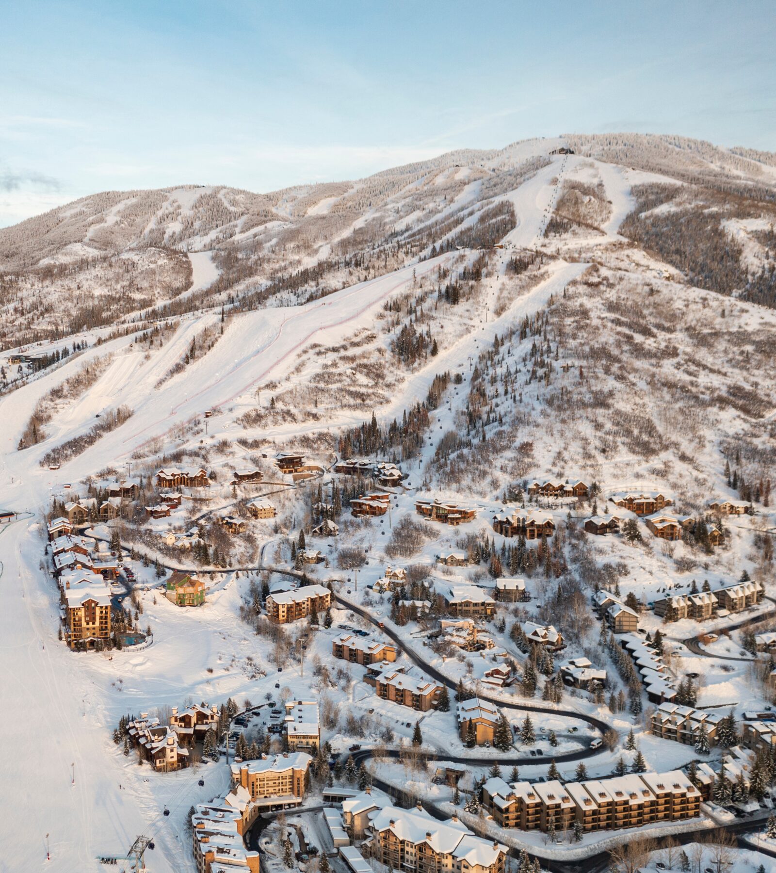 Snowy aerial view of Steamboat Springs.