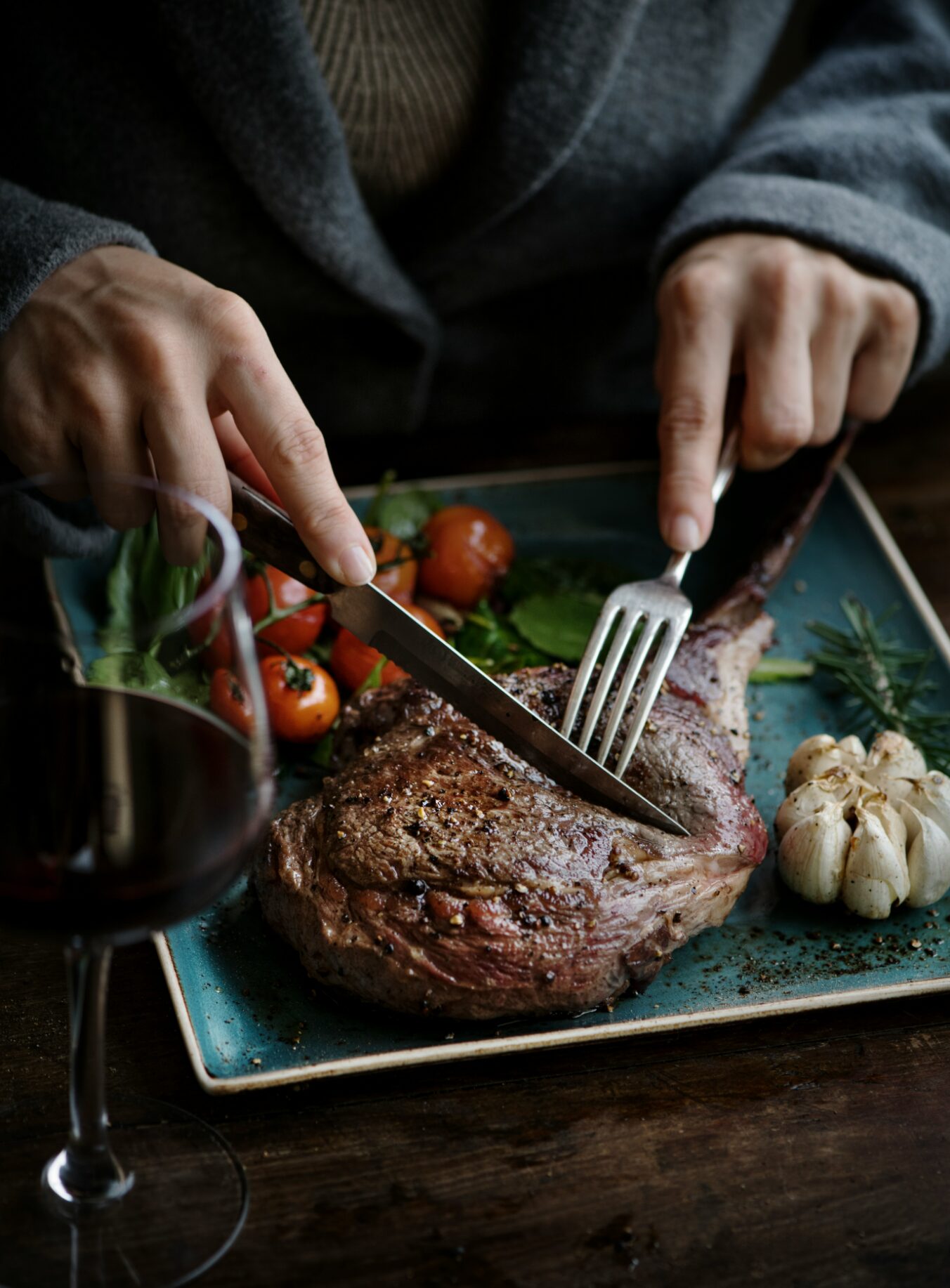 Steak dinner with local produce.