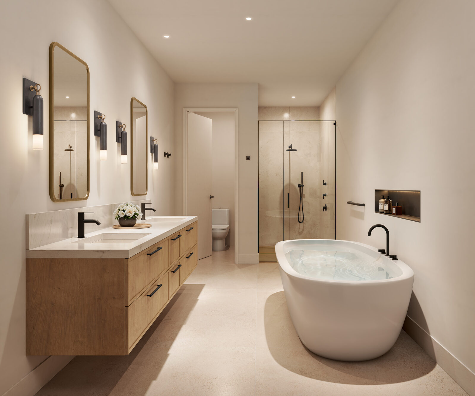 Primary bathroom with freestanding soaking tub.